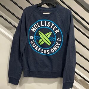 Hollister Dark Blue Crewneck Sweater with Green Logo